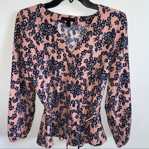 J. Crew Drapey crepe faux-wrap blouse in blush bouquet - Picture 2 of 14